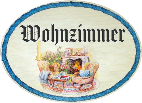 Kaltner Präsente Geschenkidee - Holz Geschenkartikel Deko Türschild im Antik Design Dekoartikel Motiv Wohnzimmer (Ø 18 cm) von Kaltner Präsente