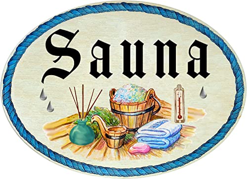 Kaltner Präsente Geschenkidee - Holz Geschenkartikel Deko Türschild im Antik Design Dekoartikel SAUNA (18 x 13 cm) von Kaltner Präsente