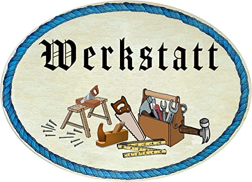 Kaltner Präsente Geschenkidee - Holz Geschenkartikel Deko Türschild im Antik Design Dekoartikel WERKSTATT (18 x 13 cm) von Kaltner Präsente