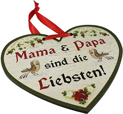 Kaltner Präsente Geschenkidee - Holz Geschenkherz Glückwunsch Herz im Antik Design Mama UND Papa SIND DIE LIEBSTEN (150x 120x 5 mm) von Kaltner Präsente