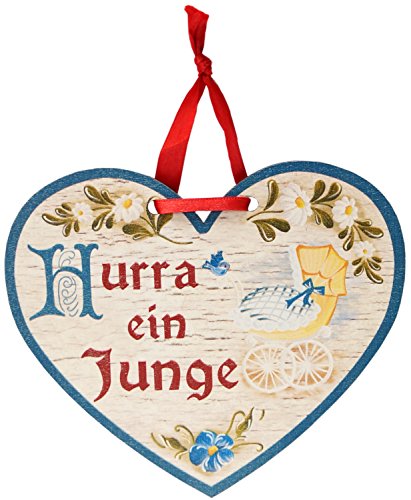 Kaltner Präsente Geschenkidee - Holz Geschenkherz Glückwunsch Herz im Antik Design Motiv Taufe Geburt Hurra EIN Junge (150x 120x 5 mm) von Kaltner Präsente