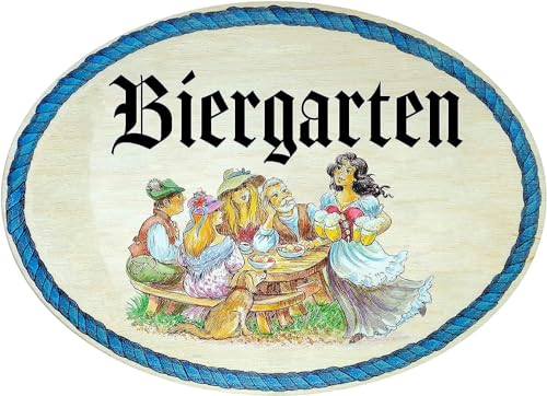 Kaltner Präsente Geschenkidee - Holz Geschenkartikel Deko Türschild im Antik Design Dekoartikel Motiv BIERGARTEN (18 x 13 cm) von Kaltner Präsente