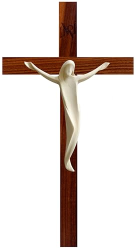 Kaltner Präsente Geschenkidee - Design Wandkreuz Echtholz Nussbaum mit Jesus Figur aus exklusivem Lindenholz/Holz Kreuz für die Wand Kruzifix modern (Höhe 35 cm) von Kaltner Präsente