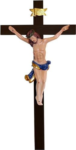 Kaltner Präsente Geschenkidee – Holzkreuz Wandkreuz Kruzifix 25 cm aus Echtholz mit Jesus Christus Figur aus Kunststein handbemalt/Kreuz schwarz gebeizt von Kaltner Präsente
