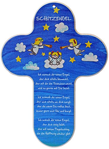 Kaltner Präsente Geschenkidee - Kinderkreuz Kreuz für das Kinderzimmer Schutzengel Engel Echtholz Natur Buche mit Buntdruck (Höhe 20 cm) von Kaltner Präsente