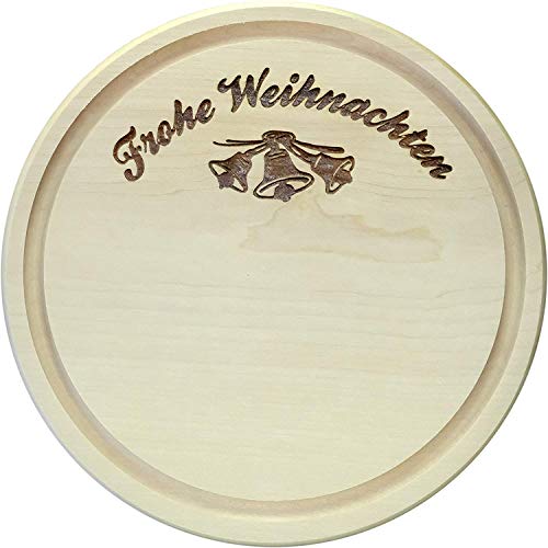 Kaltner Präsente Geschenkidee - Schneidbrett Schinkenteller Holz Anhorn Holzteller Brotzeitbrett Jausenbrett Brotzeitbrettl - Frohe Weihnachten (24 cm) von Kaltner Präsente