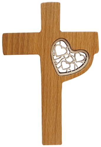 Kaltner Präsente Geschenkidee - Kleines Echtholz Wandkreuz aus Buche mit Herzen als Einlage/Ideal für die Fensternische/Kruzifix Kreuz (Höhe 12 cm) Kaltner Präsente Geschenkidee - Kleines Echtholz Wandkreuz aus Buche mit Herzen als Einlage/Ideal für die Fensternische/Kruzifix Kreuz (Höhe 12 cm) von Kaltner Präsente