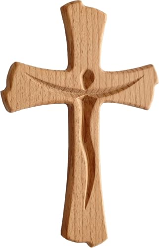 Kaltner Präsente Geschenkidee - Wandkreuz Echt Buche Holz Kreuz Kruzifix für die Wand 20 cm modern von Kaltner Präsente