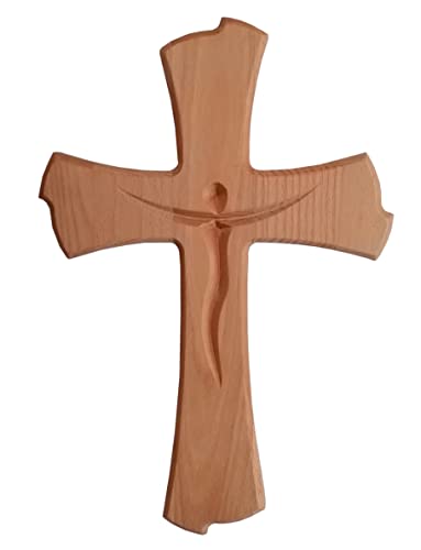 Kaltner Präsente Geschenkidee - Wandkreuz Echt Buche Holz Kreuz Kruzifix für die Wand 35 cm modern von Kaltner Präsente