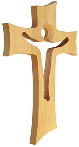 Kaltner Präsente Geschenkidee - Wandkreuz Echt Buche Holz Kreuz Kruzifix für die Wand 35 cm von Kaltner Präsente