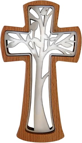 Kaltner Präsente Geschenkidee - Wandkreuz Echtholz Kreuz Kruzifix modern/Holz Buche/Baum des Lebens (Höhe 30 cm) von Kaltner Präsente