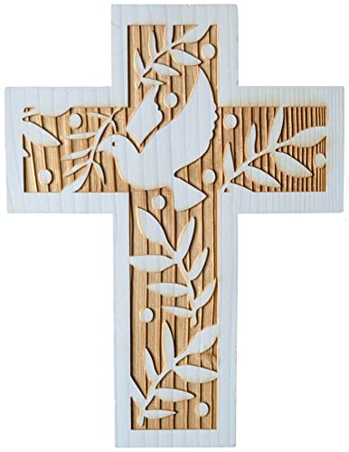 Kaltner Präsente Geschenkidee - 18 cm Wandkreuz Echtes Holz Kreuz aus Fichte Kruzifix mit Taube für die Wand modern gefertigt im Grödner Tal Südtirol von Kaltner Präsente