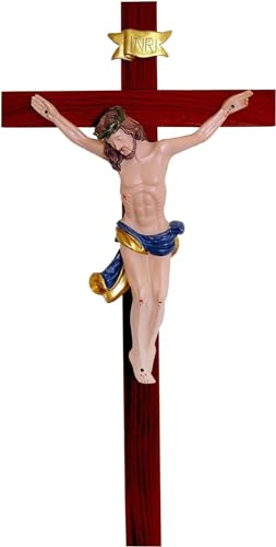 Kaltner Präsente Geschenkidee – Wandkreuz Kruzifix Kreuz aus Holz Farbe Mahagoni mit Jesus Christus Korpus handbemalt (Höhe 25 cm) von Kaltner Präsente