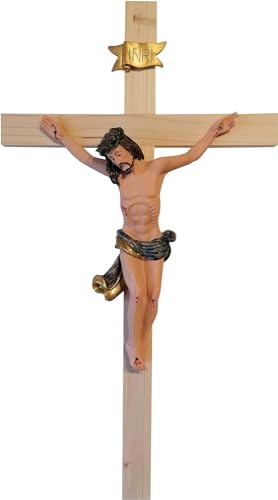 Kaltner Präsente Geschenkidee – Wandkreuz Kruzifix Kreuz aus Holz mit Jesus Christus Korpus handbemalt (Höhe 25 cm) von Kaltner Präsente