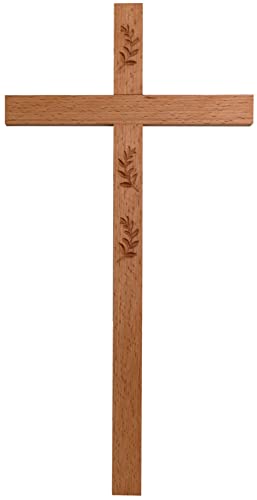 Kaltner Präsente Geschenkidee - Wandkreuz Kruzifix Kreuz aus Buche Holz 38 cm mit Palmzweige eingeschnitzt von Kaltner Präsente