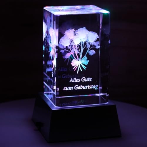 Kaltner Präsente Stimmungslicht - Das perfekte Geschenk zum Geburtstag: LED Kerze/Kristall Glasblock / 3D-Laser-Gravur/Geburtstagsgeschenk/Geburtstagsdeko von Kaltner Präsente