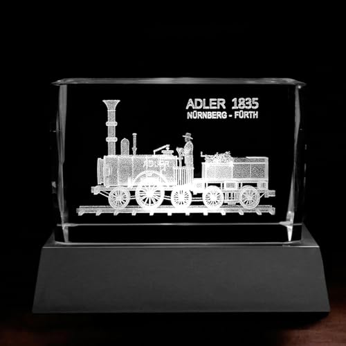 Kaltner Präsente Stimmungslicht - Das perfekte Geschenk: LED Kerze/Kristall Glasblock / 3D-Laser-Gravur Eisenbahn Dampflokomotive Adler von Kaltner Präsente