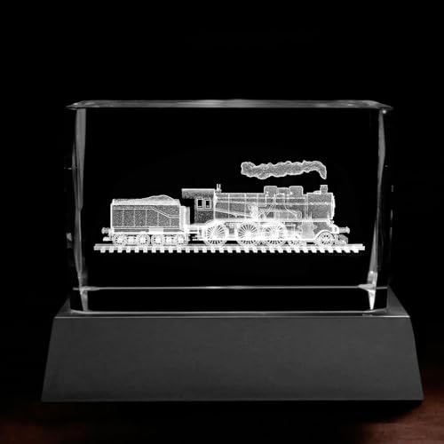 Kaltner Präsente Stimmungslicht - Das perfekte Geschenk: LED Kerze/Kristall Glasblock / 3D-Laser-Gravur Eisenbahn Dampflokomotive mit Tender von Kaltner Präsente