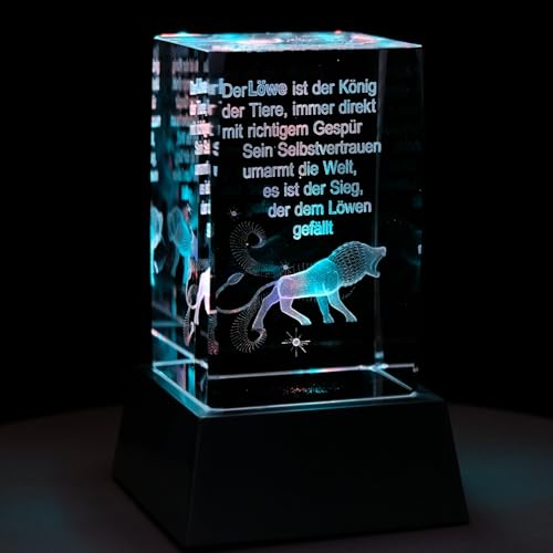Kaltner Präsente Stimmungslicht - Das perfekte Geschenk: LED Kerze/Kristall Glasblock / 3D-Laser-Gravur Horoskop Sternzeichen Löwe Astrologie von Kaltner Präsente