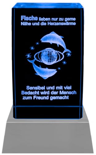 Kaltner Präsente Stimmungslicht - Das perfekte Geschenk: LED Kerze/Kristall Glasblock / 3D-Laser-Gravur Sternzeichen Fische von Kaltner Präsente