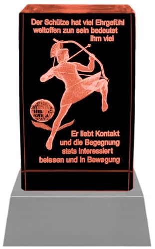 Kaltner Präsente Stimmungslicht - Das perfekte Geschenk: LED Kerze/Kristall Glasblock / 3D-Laser-Gravur Horoskop Sternzeichen Schütze Astrologie von Kaltner Präsente