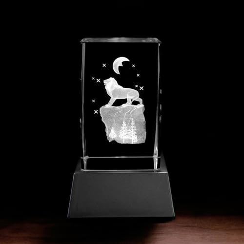 Kaltner Präsente Stimmungslicht - Das perfekte Geschenk: LED Kerze/Kristall Glasblock / 3D-Laser-Gravur Tiere Löwe von Kaltner Präsente