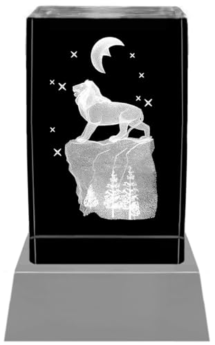 Kaltner Präsente Stimmungslicht - Das perfekte Geschenk: LED Kerze/Kristall Glasblock / 3D-Laser-Gravur Tiere Löwe von Kaltner Präsente