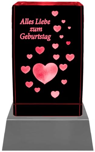 Kaltner Präsente Stimmungslicht - EIN ganz besonderes Geschenk: LED Kerze/Kristall Glasblock / 3D-Laser-Gravur Herzen/Alles Liebe zum Geburtstag/Geburtstagsgeschenk/Ich Liebe Dich von Kaltner Präsente