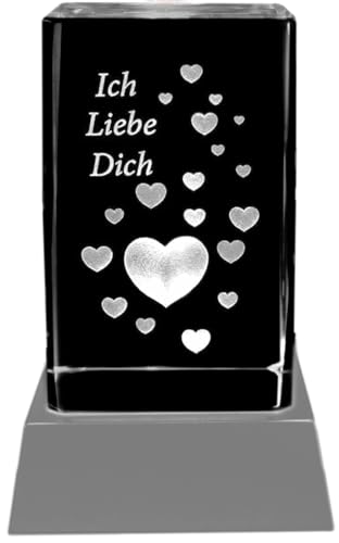 Kaltner Präsente Stimmungslicht LED Kerze/Kristall Glasblock / 3D-Laser-Gravur Herzen Ich Liebe Dich/zu Weihnachten, Geburtstag, Valentinstag, Muttertag von Kaltner Präsente