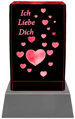 Kaltner Präsente Stimmungslicht - Das perfekte Geschenk: Kristall Herz mit 3D Gravur/Ich liebe dich Geschenke für Frauen, Männer/Jahrestag Geschenk für Sie, Ihn/Gravur Herz/Nachtlicht von Kaltner Präsente