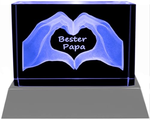 Kaltner Präsente Stimmungslicht - EIN ganz besonderes Geschenk: LED Kerze/Kristall Glasblock / 3D-Laser-Gravur Motiv Hände/Ich Liebe Dich/Bester Papa/zu Weihnachten, Geburtstag, Valentinstag von Kaltner Präsente