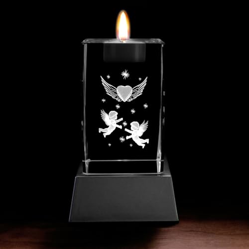 Kaltner Präsente Stimmungslicht - EIN ganz besonderes Geschenk: LED Kerze/Kristall Glasblock / 3D-Laser-Gravur Teelichthalter Engel Sterne Herzen von Kaltner Präsente