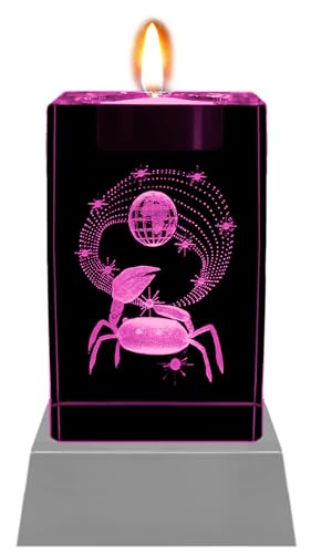 Kaltner Präsente Stimmungslicht - EIN ganz besonderes Geschenk: LED Kerze/Kristall Glasblock / 3D-Laser-Gravur Teelichthalter Horoskop Sternzeichen Krebs/Astrologie von Kaltner Präsente
