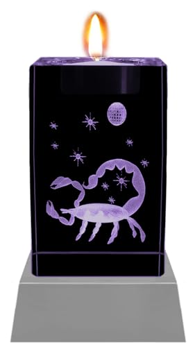 Kaltner Präsente Stimmungslicht - EIN ganz besonderes Geschenk: LED Kerze/Kristall Glasblock / 3D-Laser-Gravur Teelichthalter Horoskop Sternzeichen Skorpion/Astrologie von Kaltner Präsente