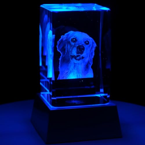 Kaltner Präsente Stimmungslicht - Ein ganz besonderes Geschenk: LED Kerze/Kristall Glasblock / 2D-Laser-Gravur Tiere Hunde/Beleuchtung in Regenbogen Farben von Kaltner Präsente