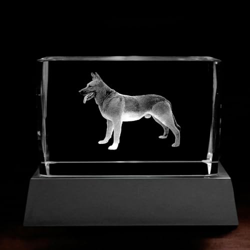 Kaltner Präsente Stimmungslicht - Ein ganz besonderes Geschenk: LED Kerze/Kristall Glasblock / 3D-Laser-Gravur Hunde Schäferhund/inklusive LED Untersetzer von Kaltner Präsente