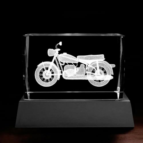 Kaltner Präsente Stimmungslicht – EIN ganz besonderes Geschenk: LED Kerze/Kristall Glasblock / 3D-Laser-Gravur Motiv Bike Motorrad von Kaltner Präsente