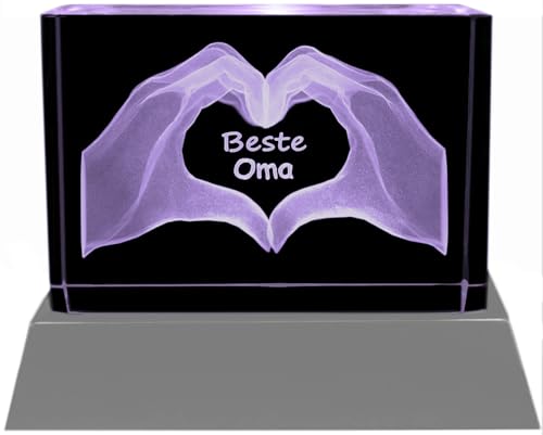 Kaltner Präsente Stimmungslicht - Das perfekte Geschenk: LED Kerze/Kristall Glasblock / 3D-Laser-Gravur/Herz Hände – Beste Oma/Ich liebe Dich von Kaltner Präsente