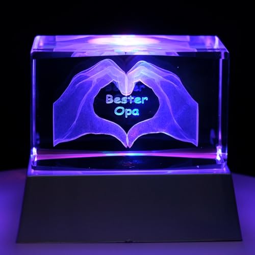 Kaltner Präsente Stimmungslicht - Das perfekte Geschenk: LED Kerze/Kristall Glasblock / 3D-Laser-Gravur/Herz Hände – Bester Opa/Ich liebe Dich von Kaltner Präsente