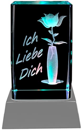 Kaltner Präsente Stimmungslicht - Ein ganz besonderes Geschenk: LED Kerze/Kristall Glasblock / 3D-Laser-Gravur Rose - Ich Liebe Dich von Kaltner Präsente