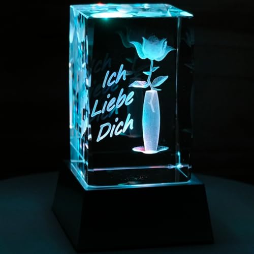 Kaltner Präsente Stimmungslicht - Das perfekte Geschenk: Kristall Glasblock mit 3D Gravur/Ich liebe dich Geschenke für Frauen, Männer/Jahrestag Geschenk für Sie, Ihn/Gravur Herz/Nachtlicht von Kaltner Präsente