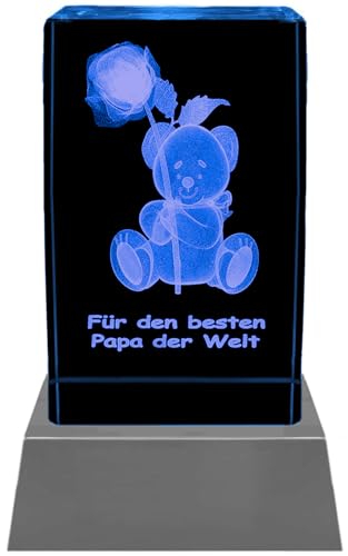 Kaltner Präsente Stimmungslicht – Ein ganz besonderes Geschenk: LED Kerze/Kristall Glasblock / 3D-Laser-Gravur Teddy Rose/Für den besten Papa der Welt von Kaltner Präsente