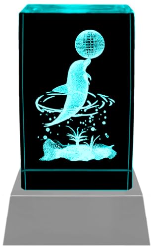 Kaltner Präsente Stimmungslicht – Ein ganz besonderes Geschenk: LED Kerze/Kristall Glasblock / 3D-Laser-Gravur Tiere Delfin mit Ball/Maritim Meer Urlaub von Kaltner Präsente