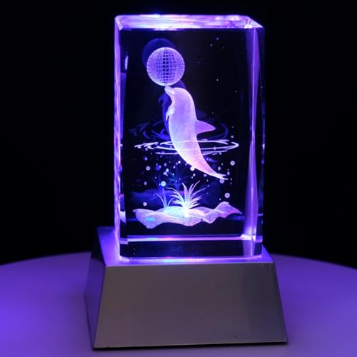 Kaltner Präsente Stimmungslicht – Ein ganz besonderes Geschenk: LED Kerze/Kristall Glasblock / 3D-Laser-Gravur Tiere Delfin mit Ball/Maritim Meer Urlaub von Kaltner Präsente