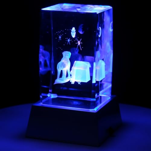 Kaltner Präsente Stimmungslicht - Ein ganz besonderes Geschenk: LED Kerze/Kristall Glasblock / 3D-Laser-Gravur Tiere Hunde Hundehütte/Beleuchtung in Regenbogen Farben von Kaltner Präsente