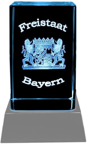 Kaltner Präsente Stimmungslicht – EIN ganz besonderes Geschenk: LED Kerze/Kristall Glasblock / 3D-Laser-Gravur Wappen FREISTAAT Bayern von Kaltner Präsente