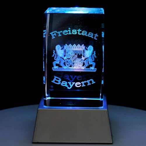 Kaltner Präsente Stimmungslicht – EIN ganz besonderes Geschenk: LED Kerze/Kristall Glasblock / 3D-Laser-Gravur/Bayerische Deko/Freistaat Bayern von Kaltner Präsente