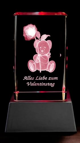 Kaltner Präsente Stimmungslicht – Ich Liebe Dich Geschenk, Valentinstagsgeschenk: LED Kerze: LED Kerze/Kristall Glasblock / 3D-Laser-Gravur Valentin Motiv Teddy Rose Alles Liebe ZUM Valentinstag von Kaltner Präsente