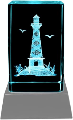 Kaltner Präsente Stimmungslicht - Ein ganz besonderes Maritimes Geschenk: LED Kerze/Kristall Glasblock / 3D-Laser-Gravur Leuchtturm Meer & Urlaub von Kaltner Präsente