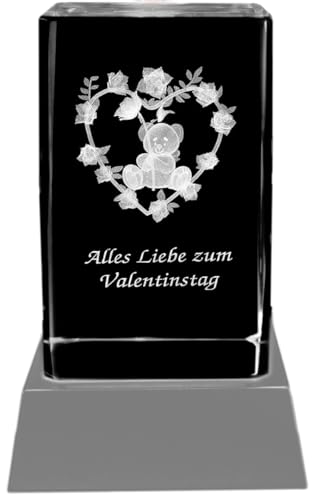 Kaltner Präsente Stimmungslicht – Ich liebe dich Geschenk, Valentinstagsgeschenk: LED Kerze/Kristall Glasblock / 3D-Laser-Gravur Valentin Teddy Rose Herz ALLES LIEBE ZUM VALENTINSTAG von Kaltner Präsente